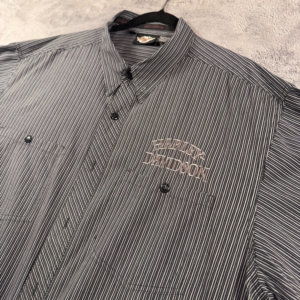 Harley-Davidson Men's Black Pinstripe 100% Cotton Shirt